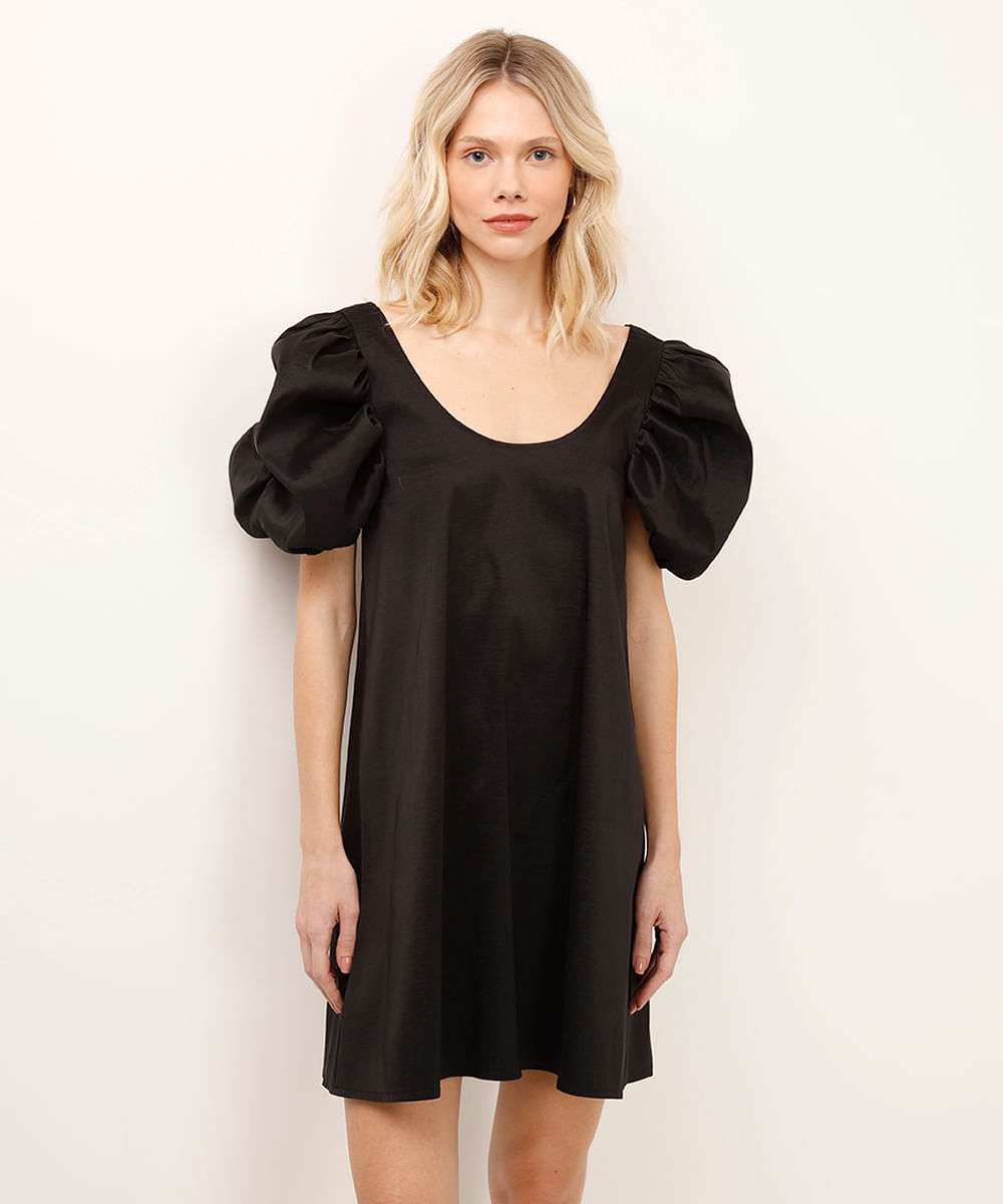 vestido curto manga bufante preto