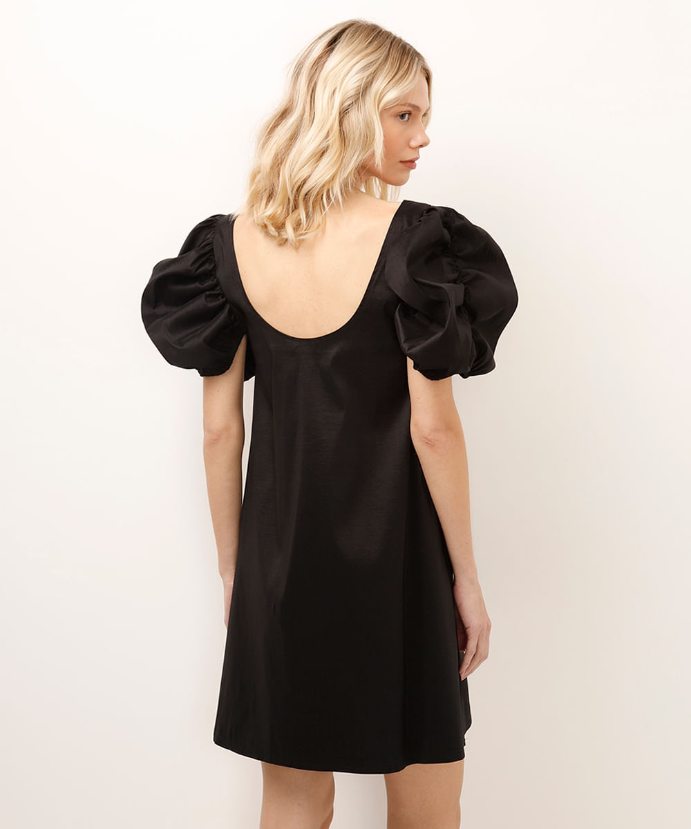 vestido curto manga bufante preto
