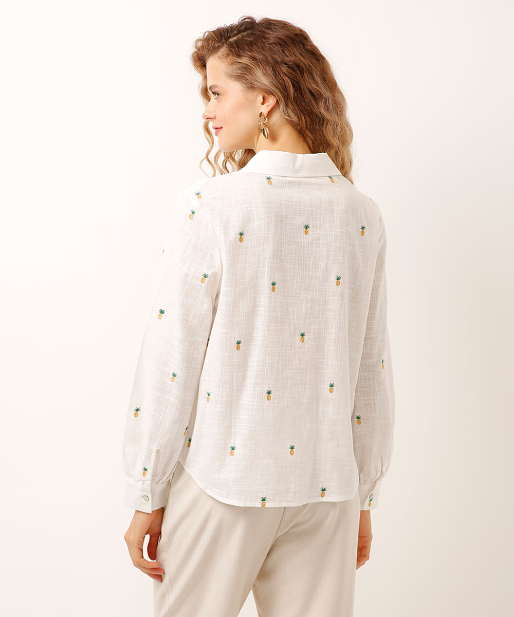 camisa de algodão bordada abacaxis off white