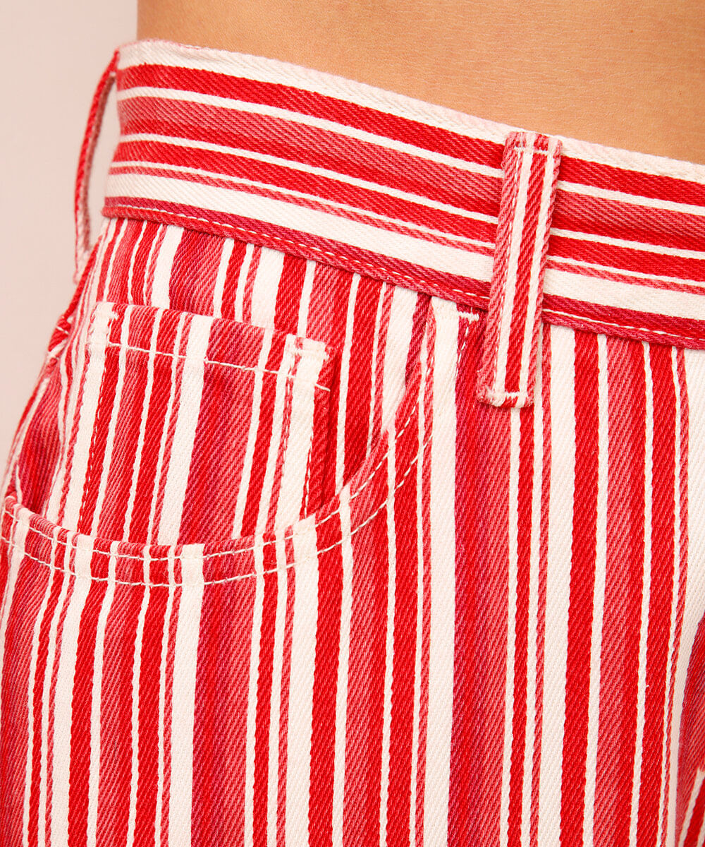 calça wide leg de sarja listrada vermelha