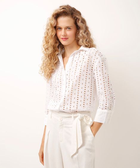camisa de laise decote v off white
