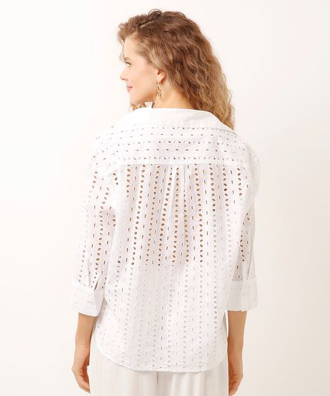 camisa de laise decote v off white
