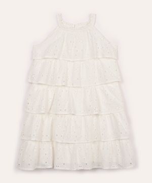 vestido midi de laise infantil off white