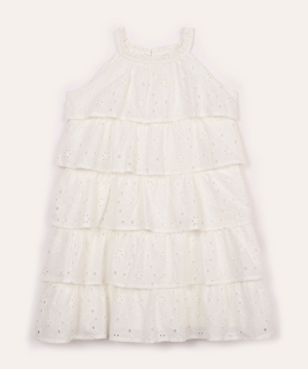 vestido midi de laise infantil off white