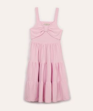 vestido infantil texturizado com laço rosa