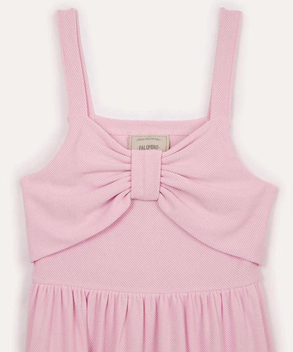 vestido infantil texturizado com laço rosa