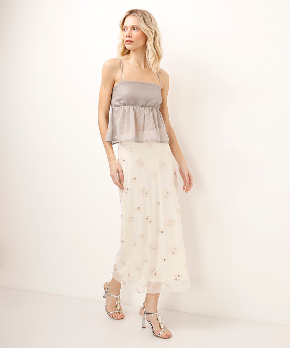 bata alça fina com brilho cinza