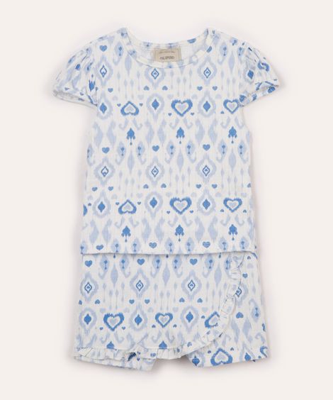 conjunto curto infantil corações - azul claro