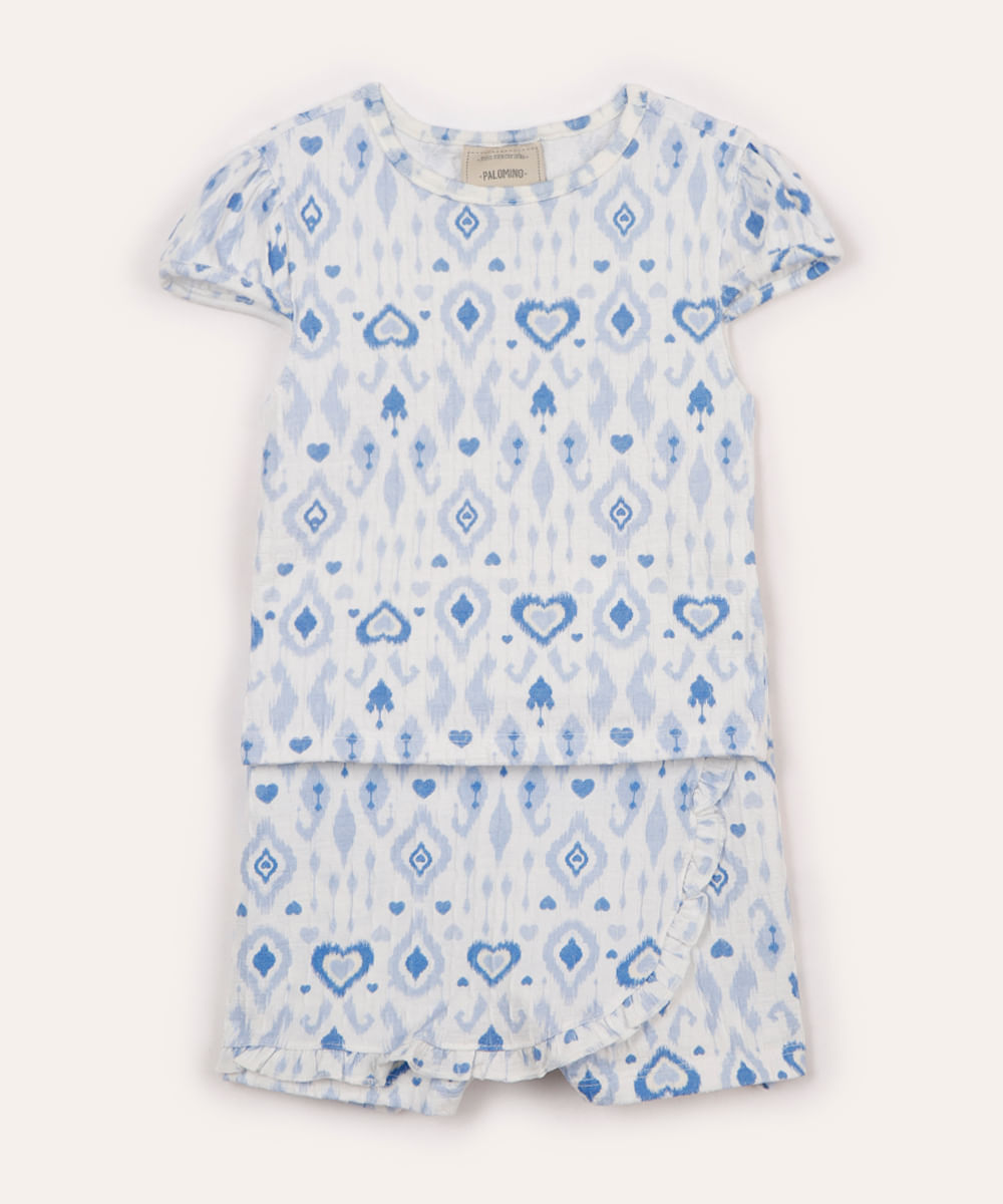 conjunto curto infantil corações - azul claro