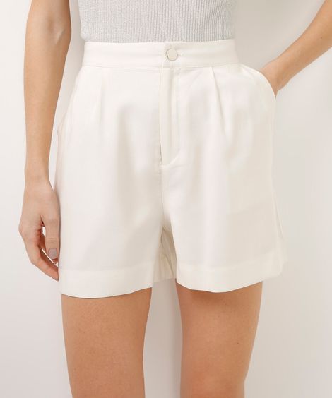 short de viscose alfaiataria cintura alta com elástico - off white