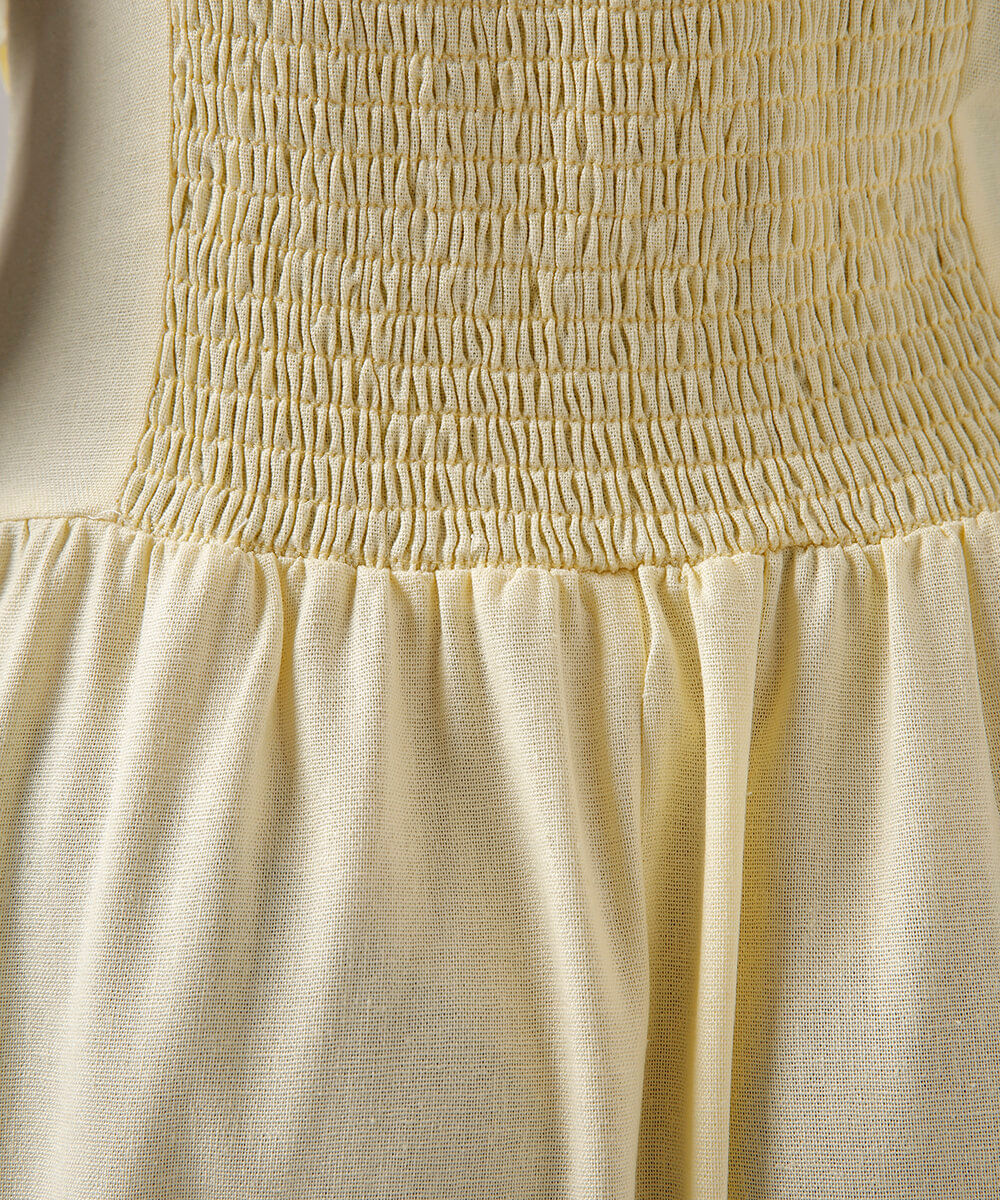 vestido longo franzido com linho mindset amarelo