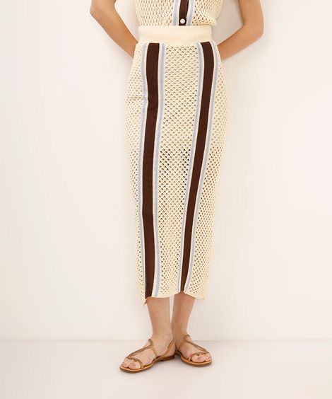 saia midi de tricot com listras amarela