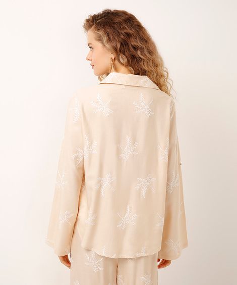 camisa de viscose com bordado bege