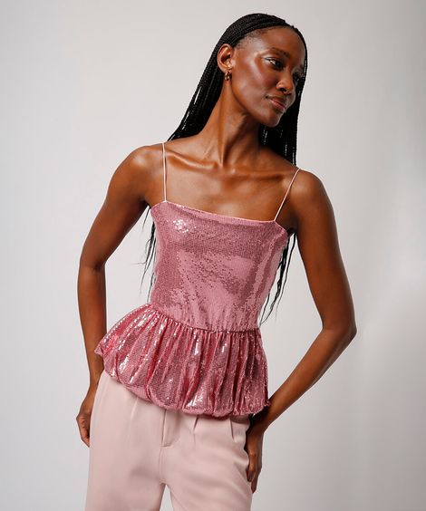 blusa balonê de paetê mindset rosa