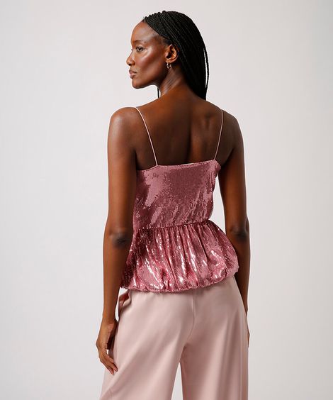 blusa balonê de paetê mindset rosa