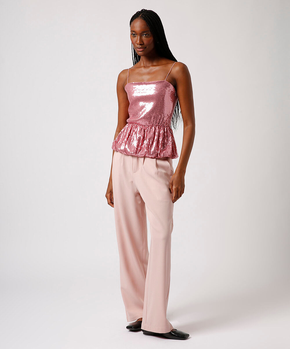 blusa balonê de paetê mindset rosa