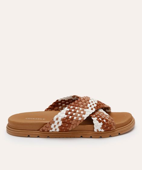 papete flatform feminina tiras trançadas oneself marrom