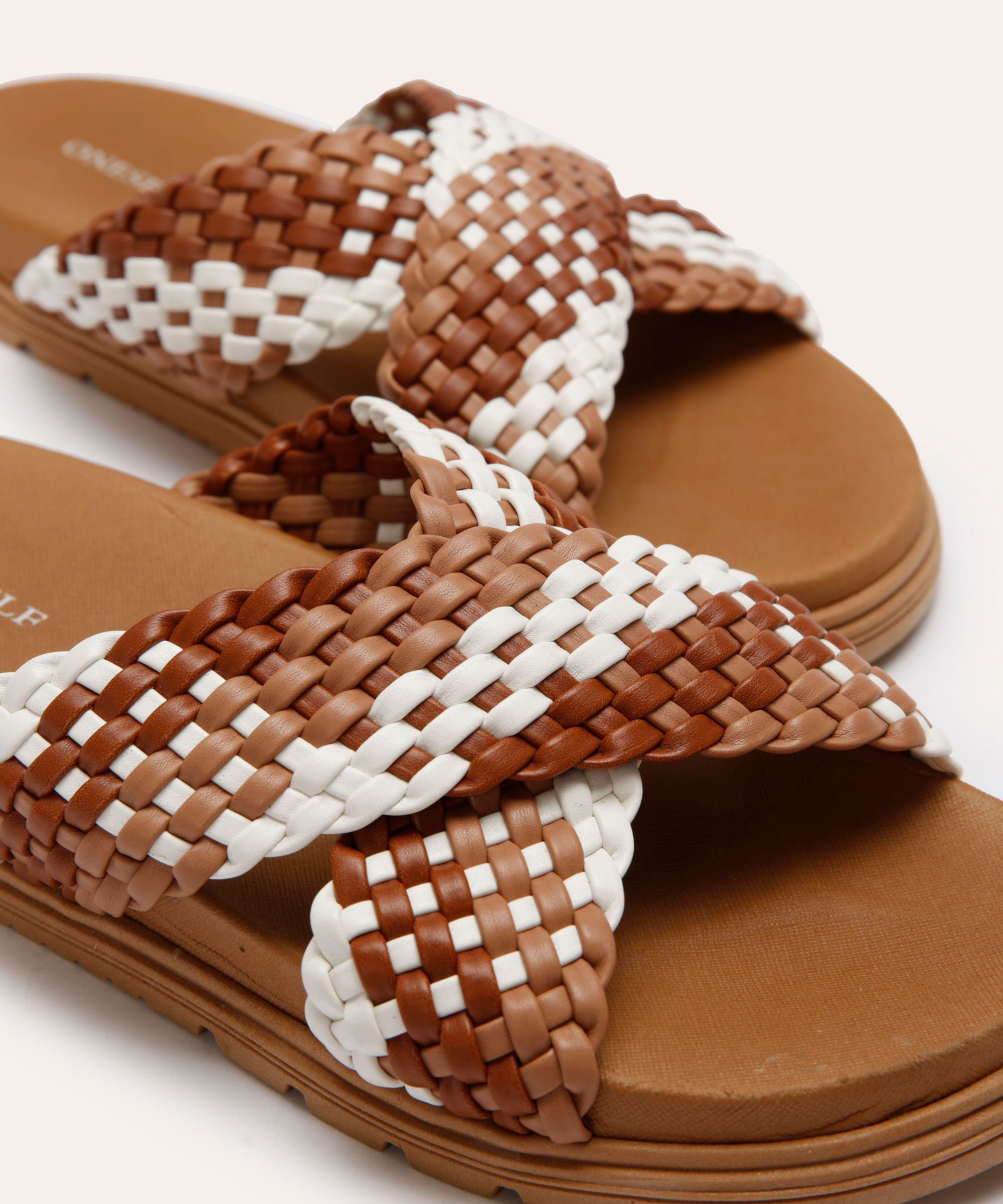 papete flatform feminina tiras trançadas oneself marrom