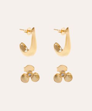 kit de brincos minimalista floral dourado