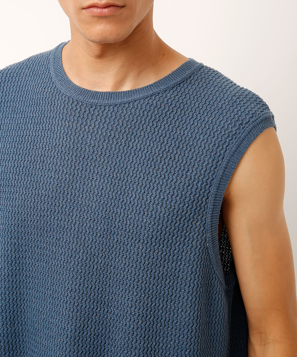regata de tricot texturizada azul