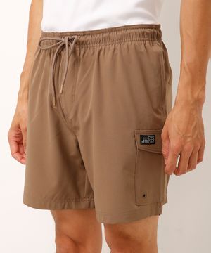 short cargo cós com cordão - marrom