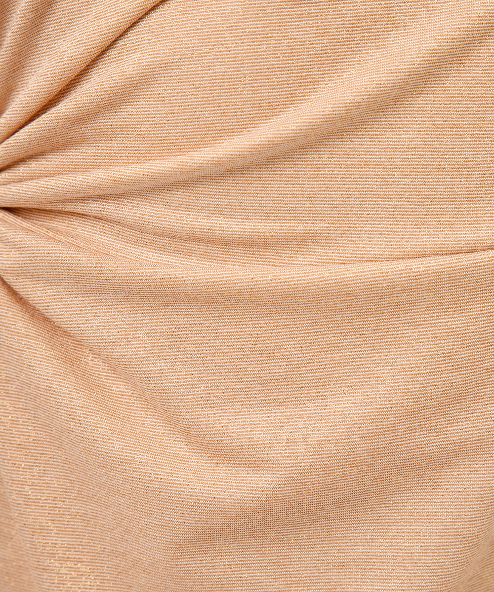vestido midi ombro único com lurex bege
