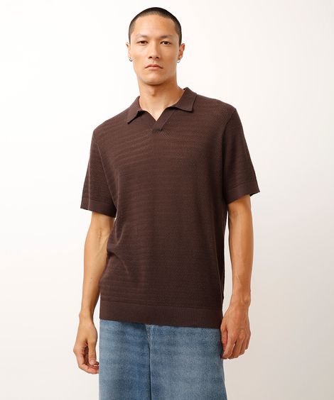 polo de tricot manga curta marrom