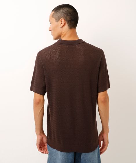 polo de tricot manga curta marrom