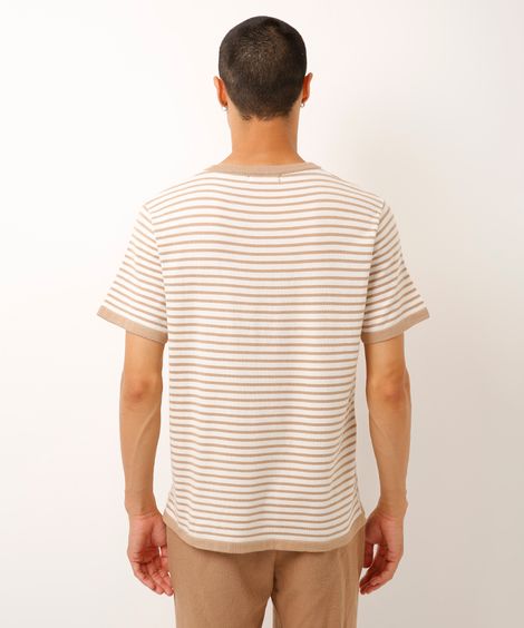 camiseta relaxed de tricot listrada bege