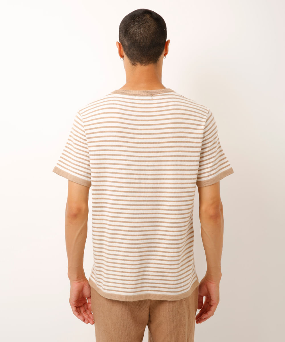 camiseta relaxed de tricot listrada bege