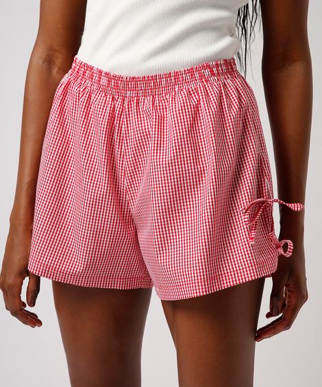 short estilo pijama xadrez com amarração mindset vermelho