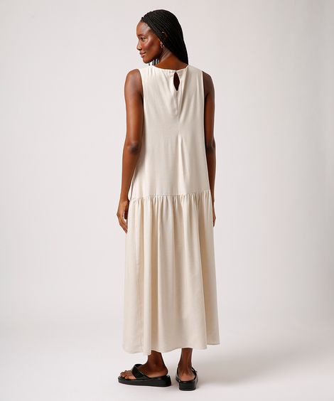 vestido longo com linho mindset bege