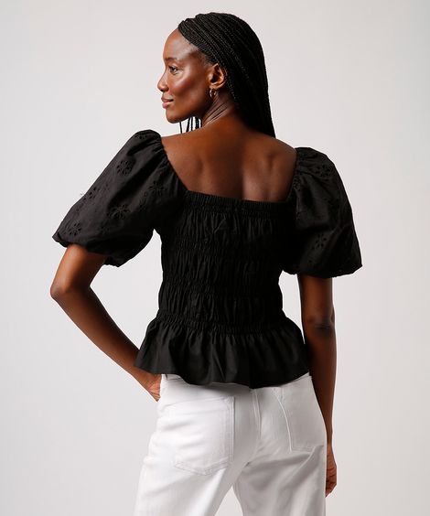 blusa franzida manga bufante mindset preta