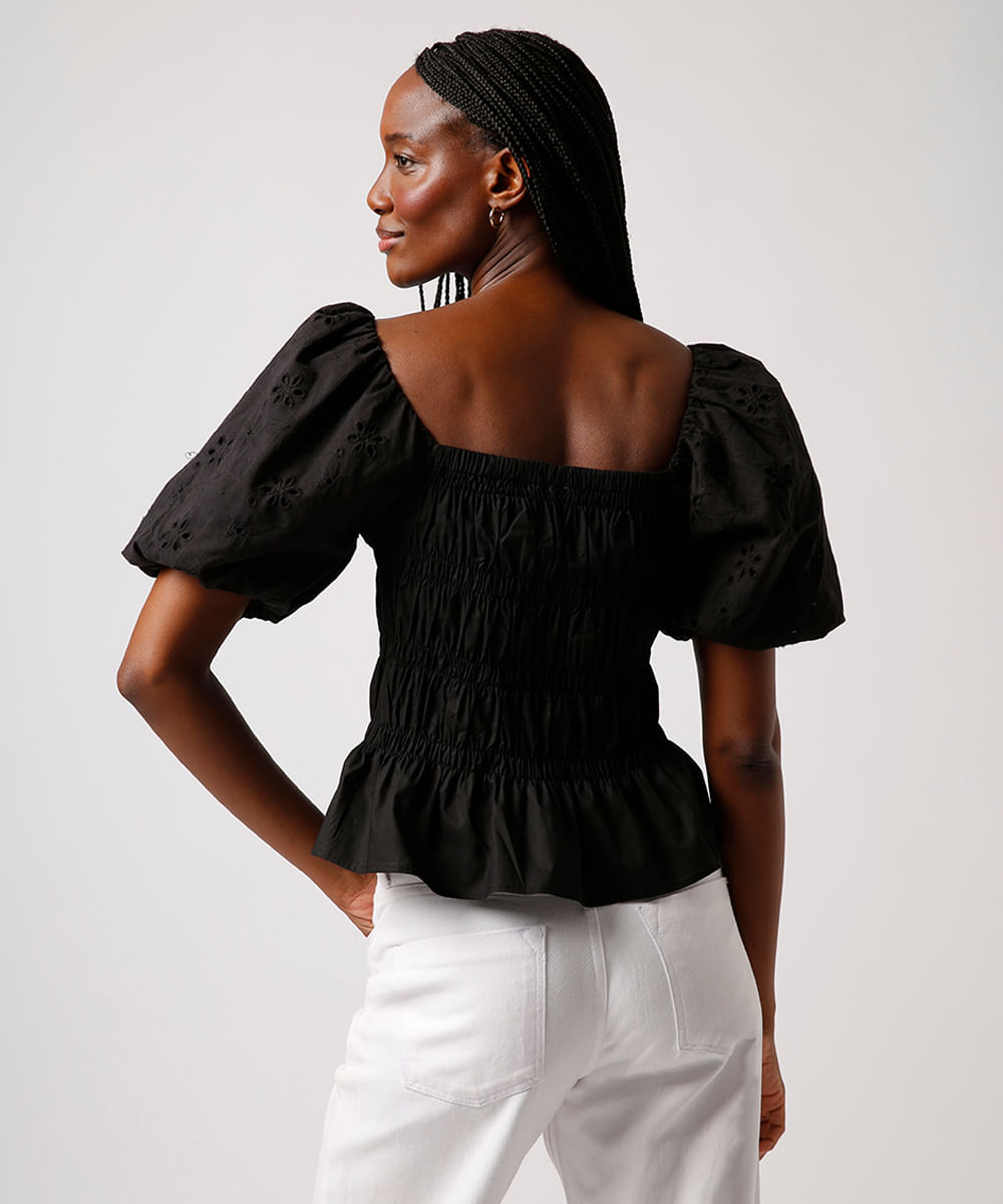 blusa franzida manga bufante mindset preta