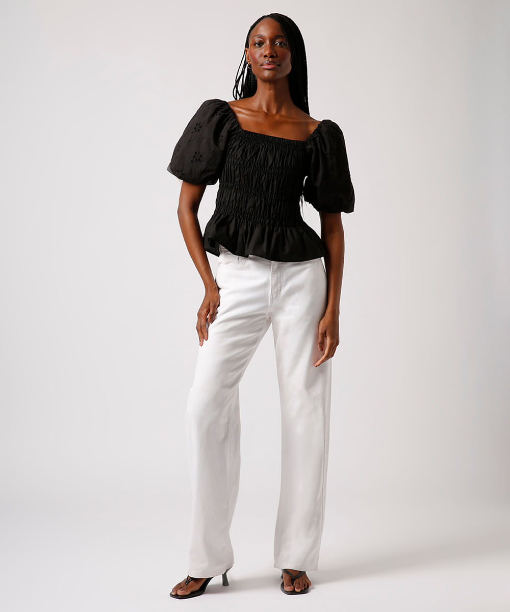 blusa franzida manga bufante mindset preta