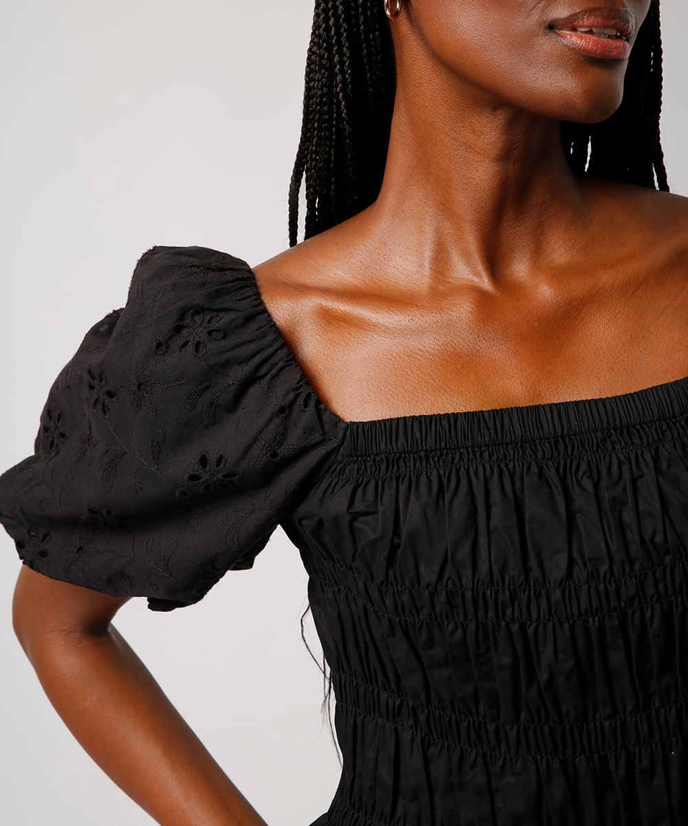 blusa franzida manga bufante mindset preta