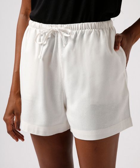 short estilo pijama com linho mindset off white