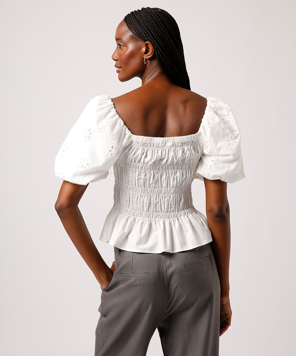 blusa franzida manga bufante mindset off white