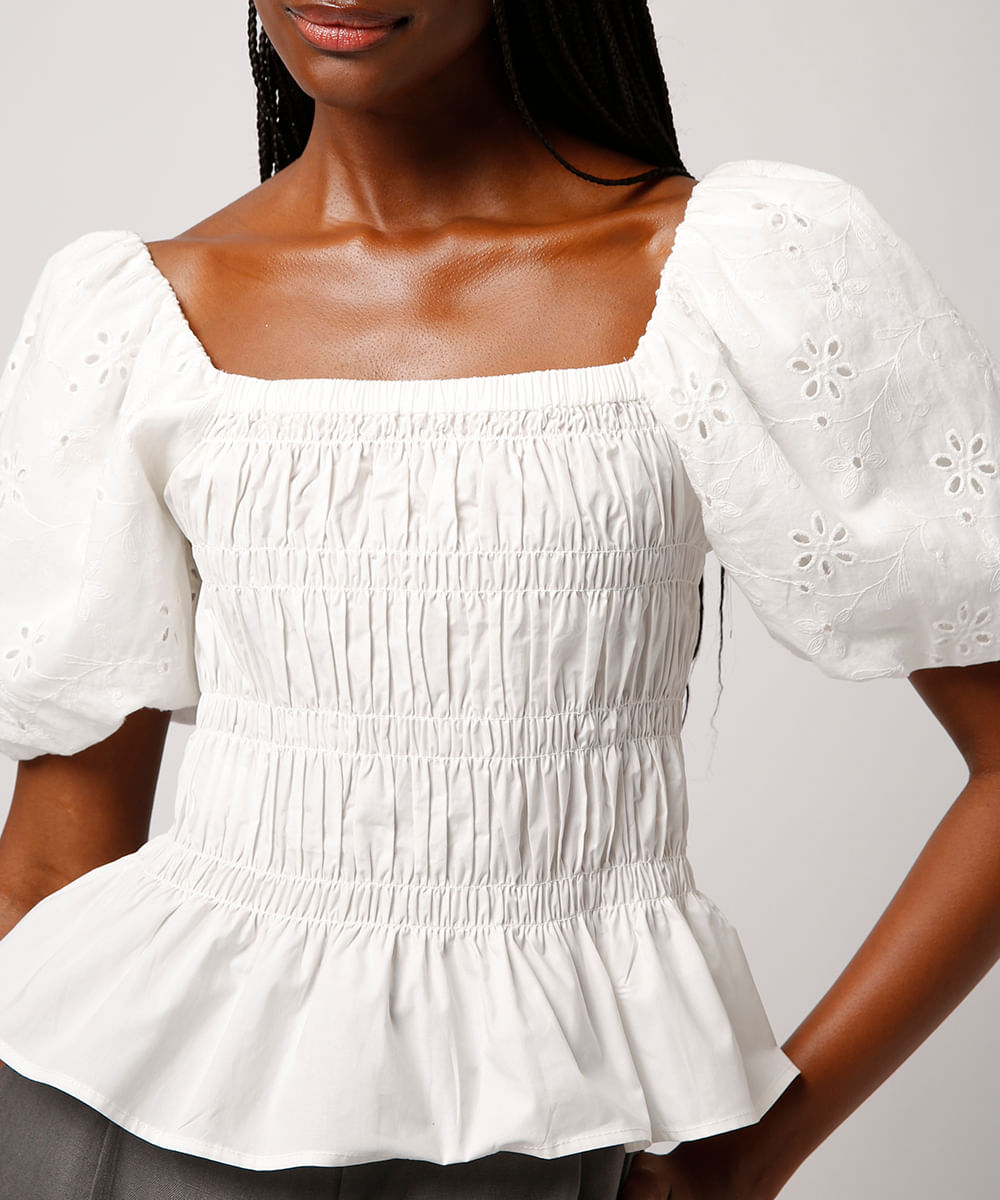blusa franzida manga bufante mindset off white