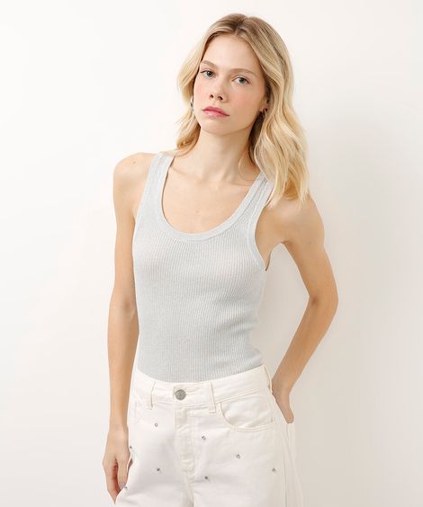 regata de tricot com lurex prateada