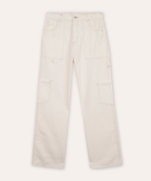 calça wide leg cargo de sarja juvenil - off white