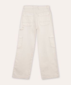 calça wide leg cargo de sarja juvenil - off white