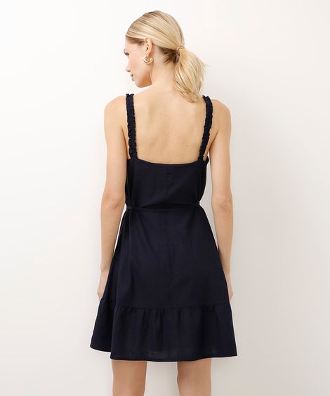 vestido curto com linho azul