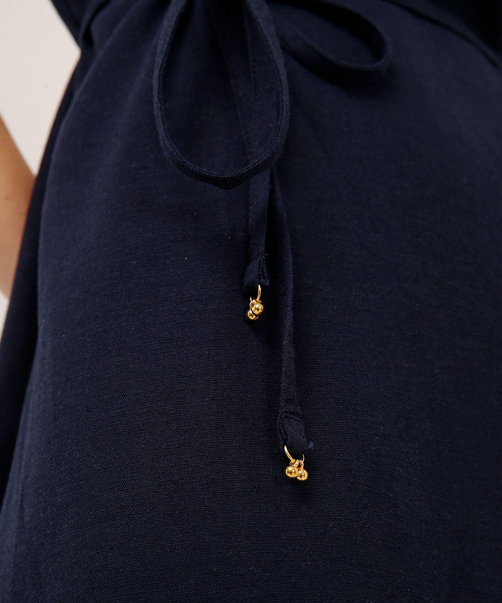 vestido curto com linho azul