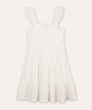 vestido infantil de laise com babados off white