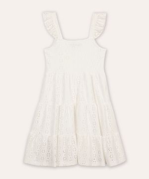 vestido infantil de laise com babados off white