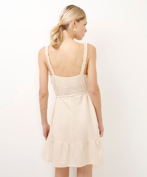 vestido curto com linho bege