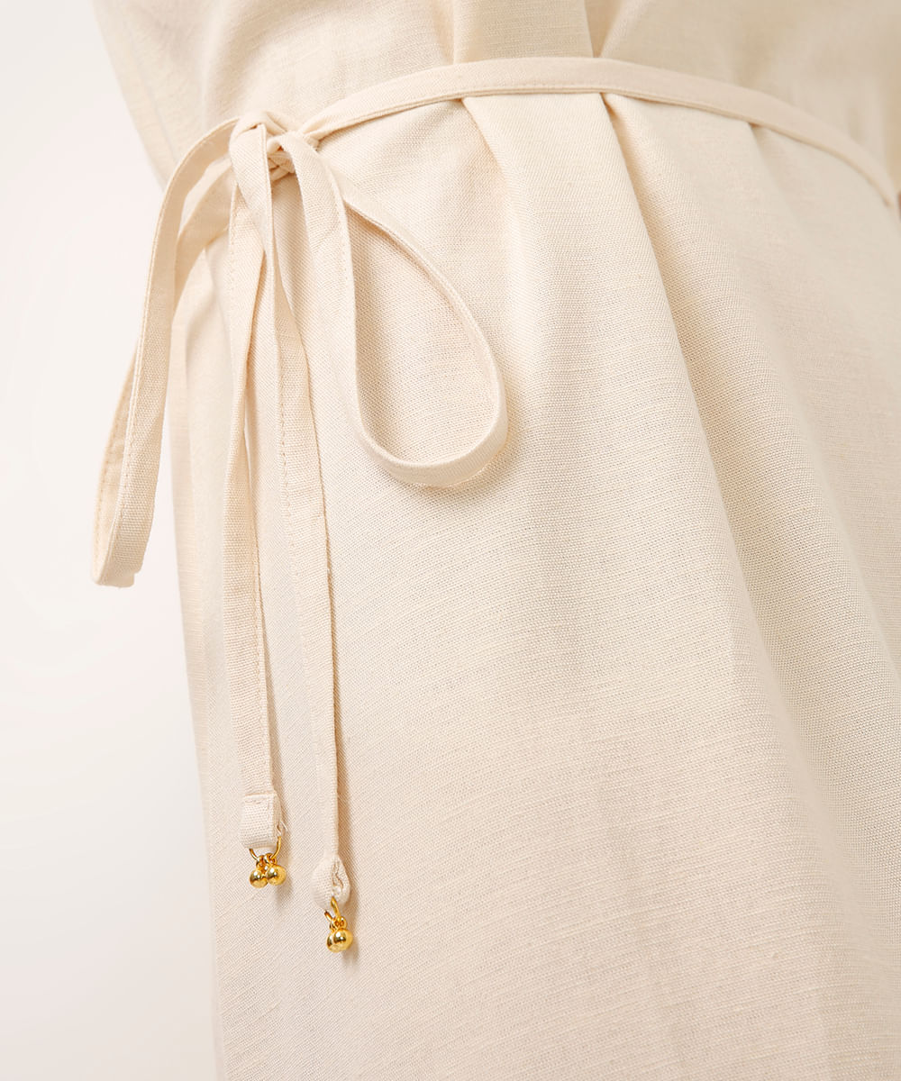 vestido curto com linho bege