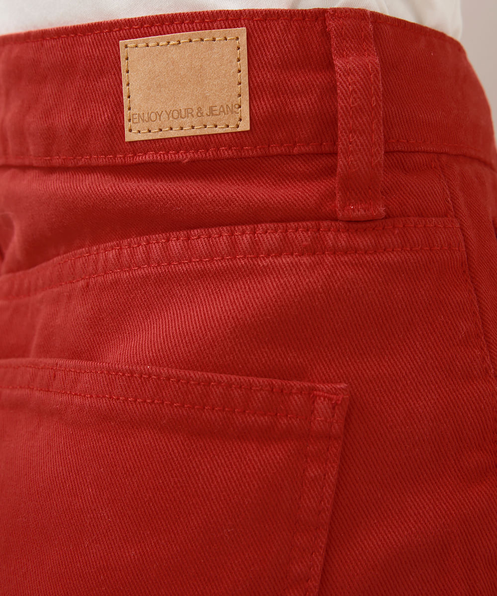 short mom de sarja cintura alta vermelho