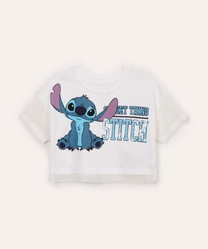 cropped de algodão infantil stitch com paetê off white